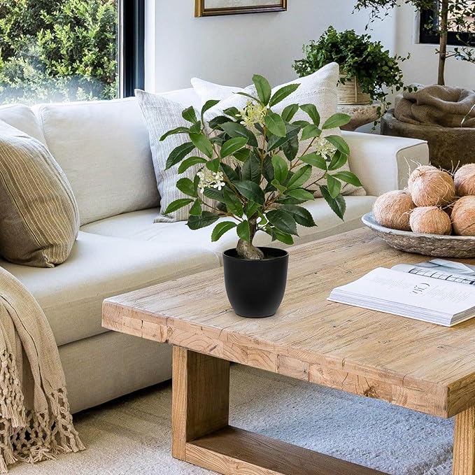 Briful 16.5'' Fake Plants Faux Laurel Bay Tree in Black Pot Realistic Greenery Artificial Plants Indoor Houseplant for Home Decor Farmhouse Bathroom Living Room Wedding Table Centerpieces