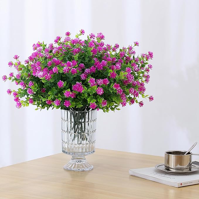 SITUMEIZI 8 Bundles Artificial Flowers Outdoor Fake Flower Plastic UV Resistant Shrubs Greenery Plants Hanging Decorations Garden Porch Window Box Farmhouse Outside Summer Indoor Decor(Fuchsia)