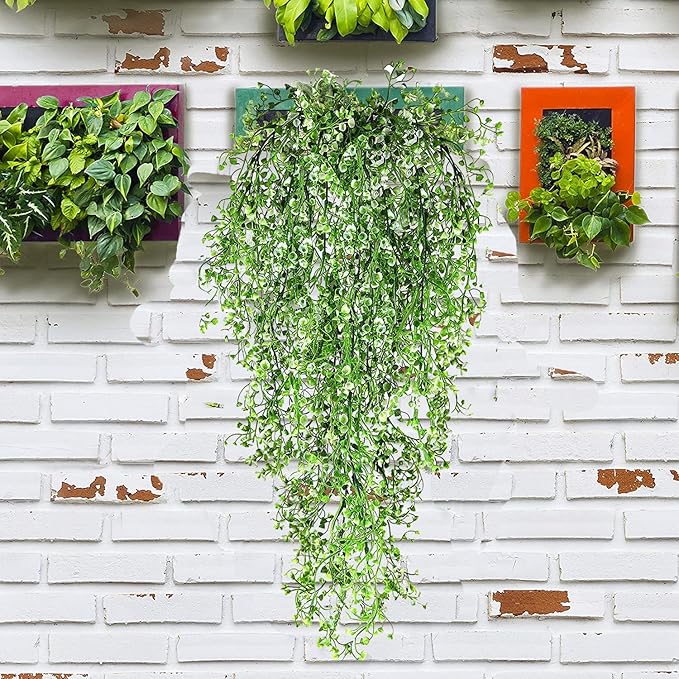 Toprooms Hanging Fake Plants,4 Pcs Faux Eucalyptus Leaf Greenery Vine Plant Faux Plants Fake Ivy Room Decor Home Garden Wedding Party Indoor Outdoor Decorations (White 4P)