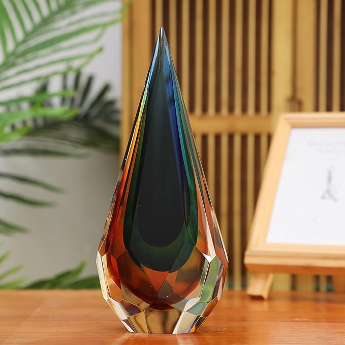 YAOYUAN Handmade Murano Glass Art Decor Sculpture - Unique Hand-Cut Cube Paperweight for Home Décor