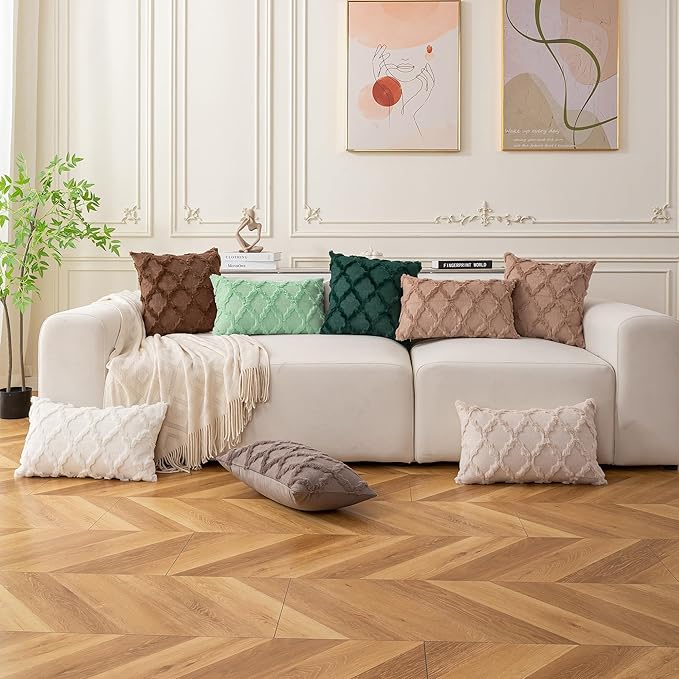 Set of 2 Soft Moroccan Throw Pillow Covers 20x20 Inch Plush Boho Decorative Pillow Cover Accent Cushion Case for Couch Sofa Bed, Sage Green