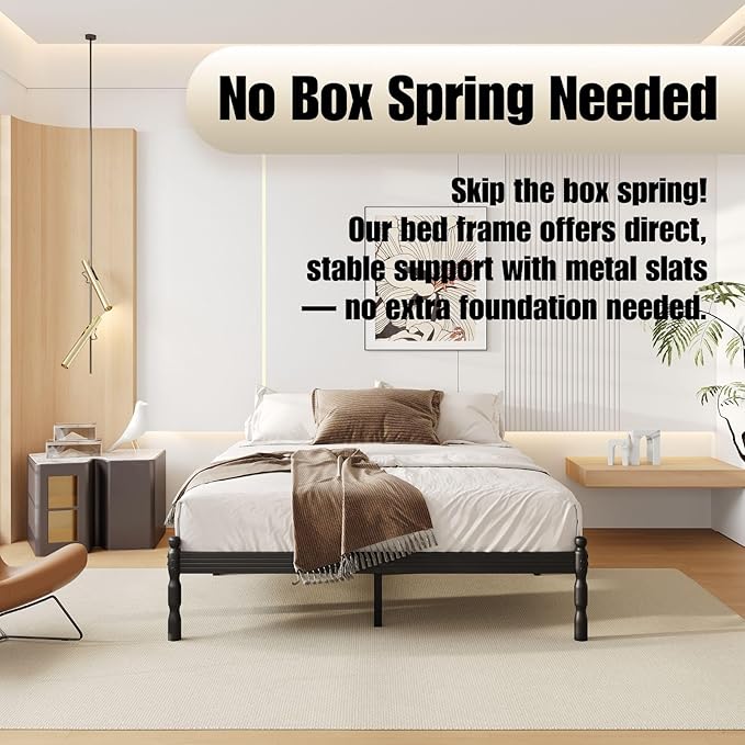 12 Inch Queen Size Bed Frame Keep Mattress from Sliding, Queen Platform Bed Frames No Box Spring Needed, Heavy Duty Metal Bedframe, Non-Slip, Easy Assembly