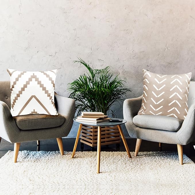 Decorative Throw Pillow Covers Set of 4 Light khaki Pillow Covers 20x20 inch Throw Pillows Linen Square Pillow Case,Farmhouse Modern Geometric Pillow Covers for Couch Sofa Outdoor Living room