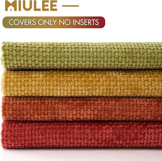 MIULEE Pack of 4 Burnt Orange Couch Throw Pillow Covers 16x16 Inch Yellow Green Soft Decorative Chenille Pillows Farmhouse Accent Cushions for Boho Home Decor Spring Sofa Bedroom Living Room