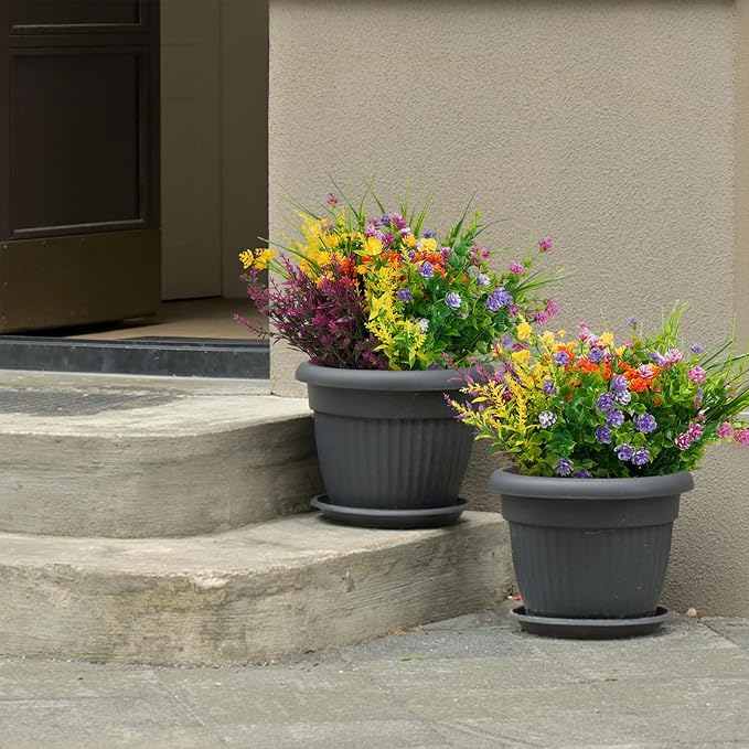 16 Bundles Artificial Flowers for Outdoors Decorations, Plastic Fake Flowers Colorful Faux Flowers Realistic UV Resistant for Garden Patio Porch Window Box Home Outdoor Decor (Mixed Flowers)