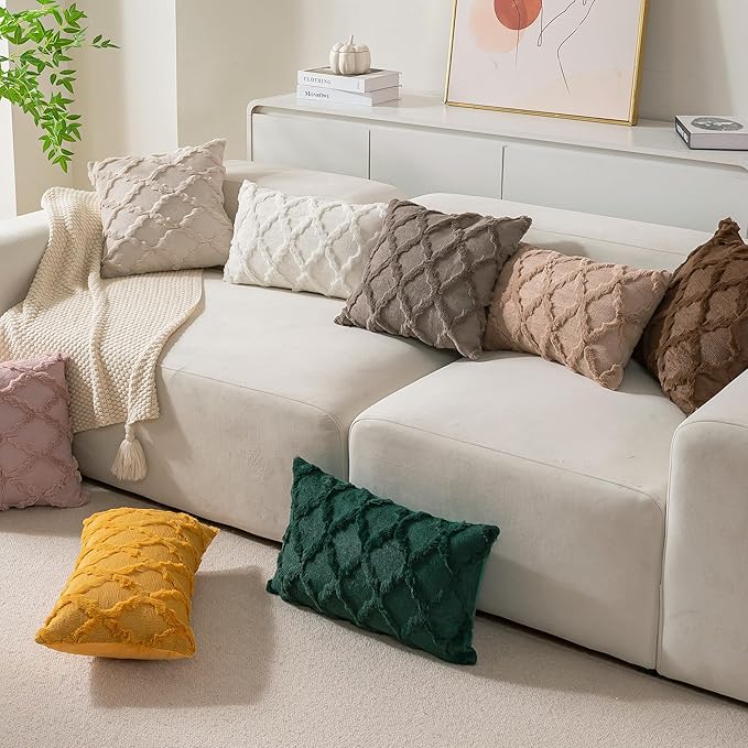 Set of 2 Soft Moroccan Throw Pillow Covers 22x22 Inch Plush Boho Decorative Pillow Cover Accent Cushion Case for Couch Sofa Bed, Deep Grey