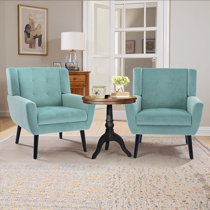 NicBex Accent Chair Set of 2, Modern Chair for Living Room Upholstered Foam Filled Living Room Chairs with Metal Legs Velvet Cozy Lounge Armchair for Living Room Bedroom,Mint Green