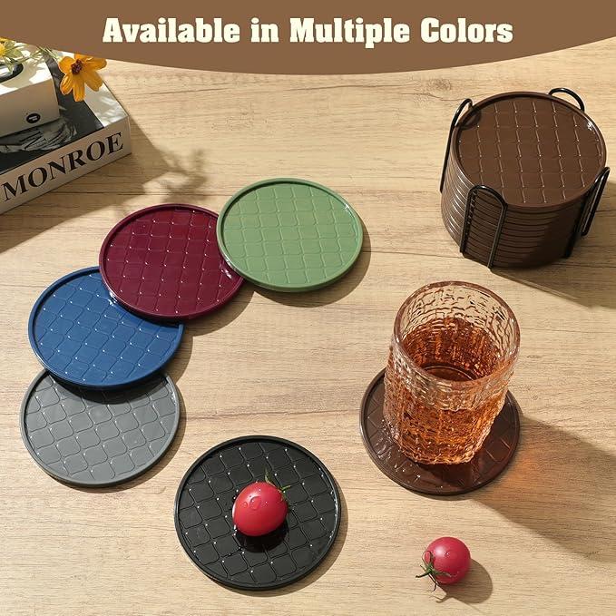 Coasters Set of 6,Hot or Cold Drink Coasters with Holder,Modern Style Coffee Table Coaster,Suitable for Kinds Cups Beer,Drink,Anti-Overflow Tabletop Protection(Coffee, 6pcs)