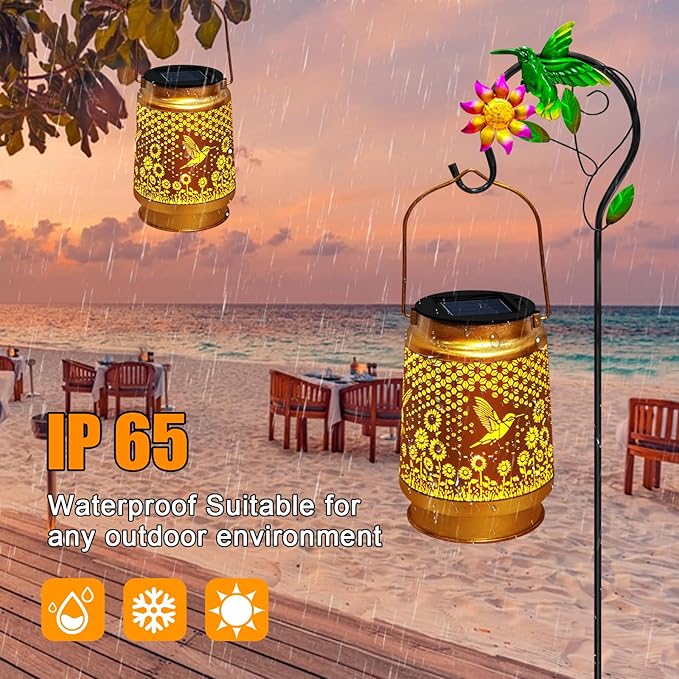 Solar Lanterns Outdoor Waterproof with Shepherd Hook,Hummingbird Garden Decor Christmas Decorations Birthday Gifts for Women Mom,Hanging Solar Lights Metal Bird Decorative for Yard,Patio,Porch,Lawn