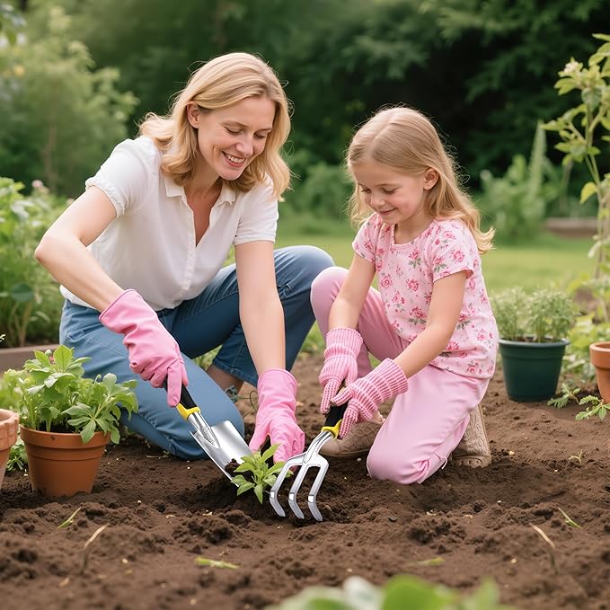 Garden Tool Set, 3 Pack Staines Steel Heavy Gardening Kit Including Hand Shovel, Transplant Shovel and Hand Rake for Planting, Digging, Weeding