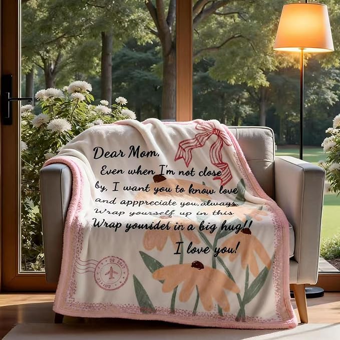 Geniospin Throw Blanket for Mom Birthday Gifts from Daughter Son, Dear Mom Blanket for Christmas, Super Soft Flannel Throw Blanket for Couch Bed Sofa, Warm and Cozy