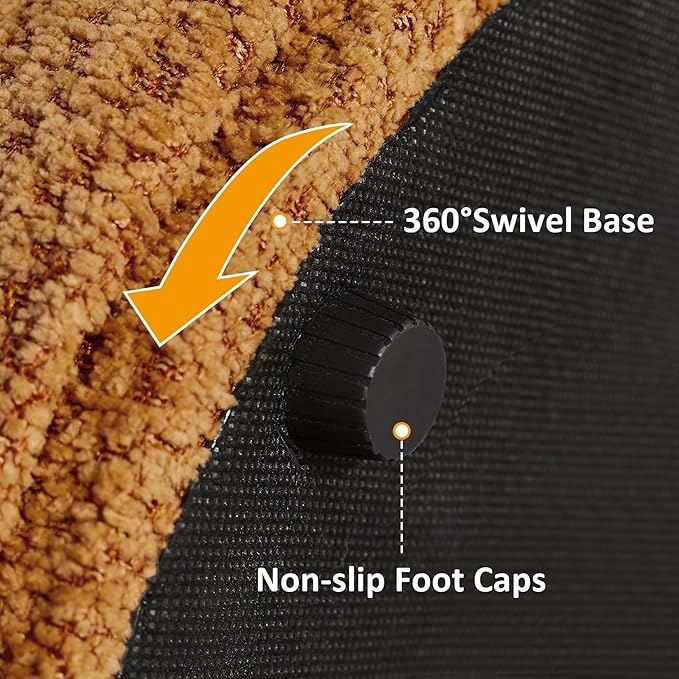 VANOMi Multi-Functional Boucle Ottoman, Vanity Stool Chair, Sturdy Rotating Wooden Footstool, Suitable for Living Room, Bedroom, and Entryway, Without Installation, Swivel, Curry