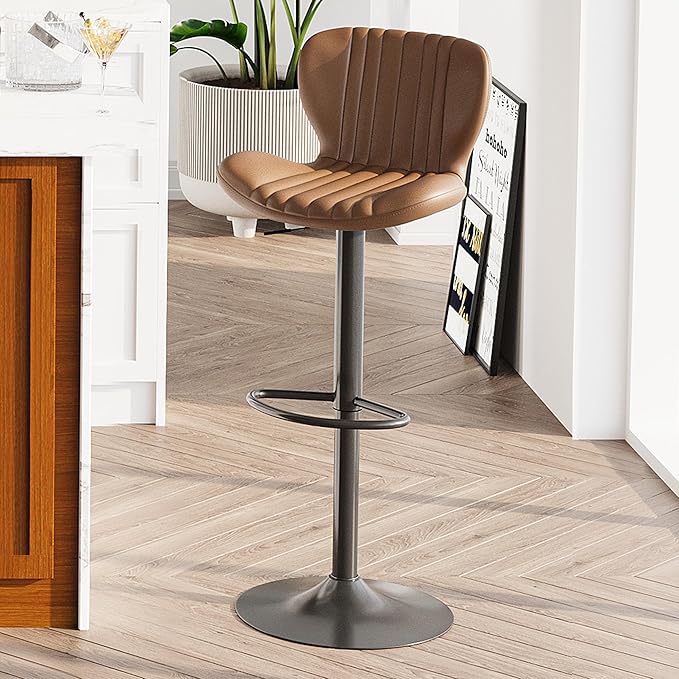 Bar Stools Set of 4, Modern Swivel Bar Stools with Shell Shaped Backrest, Adjustable Counter Height Bar Chairs for Kitchen, Island, Bar, Dining Room, Brown