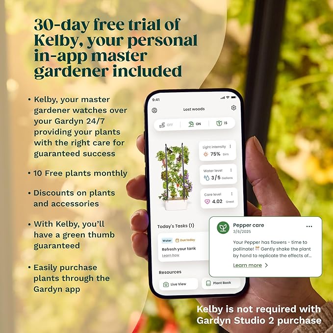 New & Improved! Gardyn Studio 2 Hydroponics Growing System - 16 Non-GMO Plants, Herbs, Vegetables - Smart Tower - Hydroponic Herb Garden Planter Indoor Kit - Indoor Gardening System w/Grow Lights