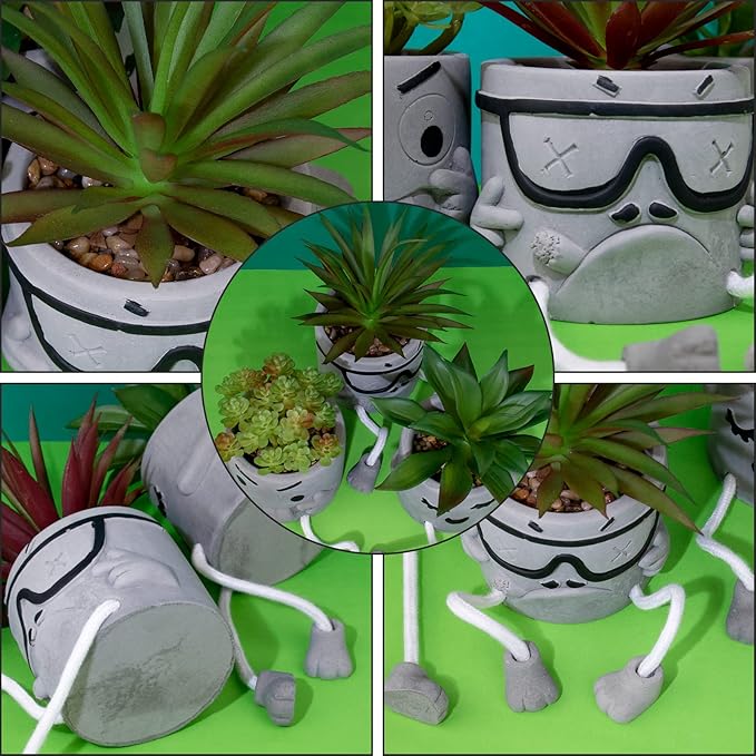 Set of 3 Artificial Succulents Potted Plants Faux Succulents Desk Decoration Fake Mini Plants in Grey Pots Faux Plants Kitchen Shelf Desk Decor Small Bathroom Decor for Shelves