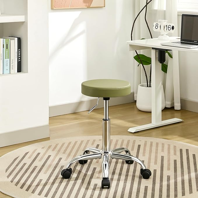 Office Drafting Chair, Adjustable Drafting Stool on Wheels 19.5"-26.6", Green Salon Rolling Chair (Green)