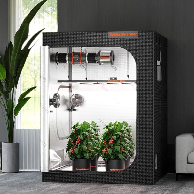 Spider Farmer 5x5 Grow Tent Pro-Grade, 60"x60"x80", with Observation Window and Floor Tray, 1680D Thicken Mylar Canvas, 5x5x6.6 for Indoor Hydroponic Growing for SF7000, SE7000, G7000