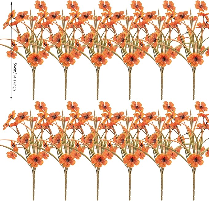 20 Bundles Artificial Fall Flowers Outdoor UV Resistant Fake Flowers No Fade Faux Plastic Plants Garden Porch Window Box Decorating (Fall Brown