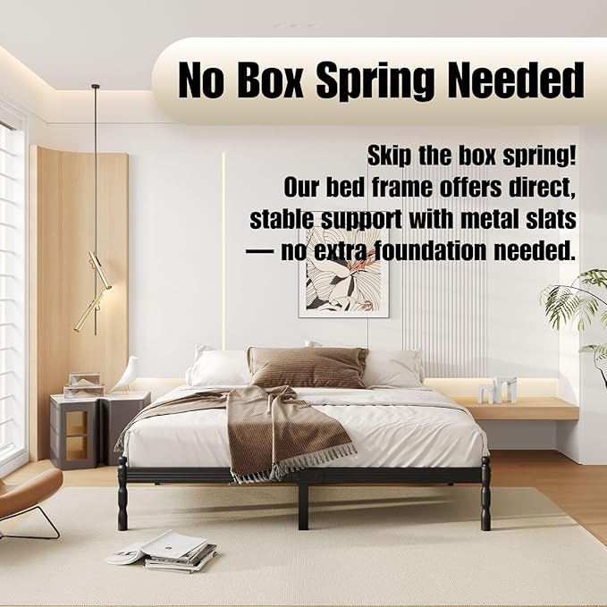 12 Inch King Size Bed Frame Keep Mattress from Sliding, King Platform Bed Frames No Box Spring Needed, Heavy Duty Metal Bedframe, Non-Slip, Easy Assembly