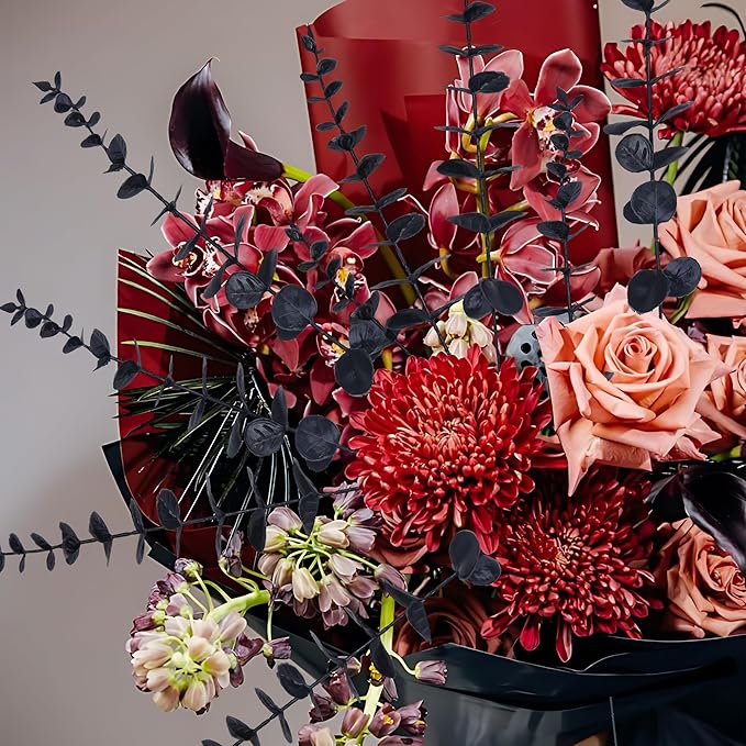 summer flower 26Pcs Black Artificial Eucalyptus Stems Faux Halloween Flowers Eucalyptuses Home Decor (26, Black)