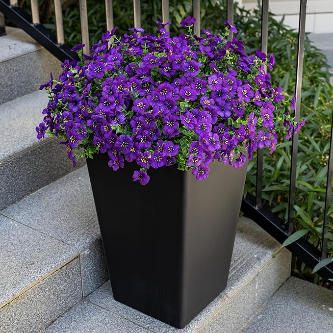 20 Bundles Artificial Flowers for Outdoor Fake Plants for Spring Decoration,Faux Eucalyptus Flowers for Planter UV Resistant Lifelike for Home Porch Garden(Purple)