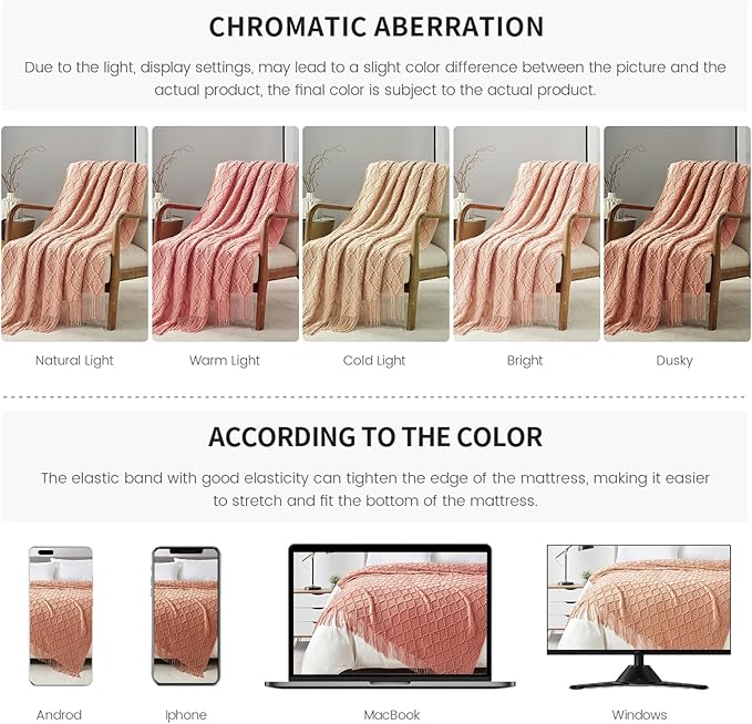 BOURINA Orange Throw Blanket 50 x70 Inches Jacquard Argyle Throw Textured Solid Soft Throws and Blankets for Sofa or Bed Knitted Decorative Blanket