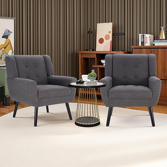 NicBex Accent Chair Set of 2, Modern Chair for Living Room Upholstered Foam Filled Living Room Chairs with Metal Legs Teddy Cozy Lounge Armchair for Living Room Bedroom,Grey