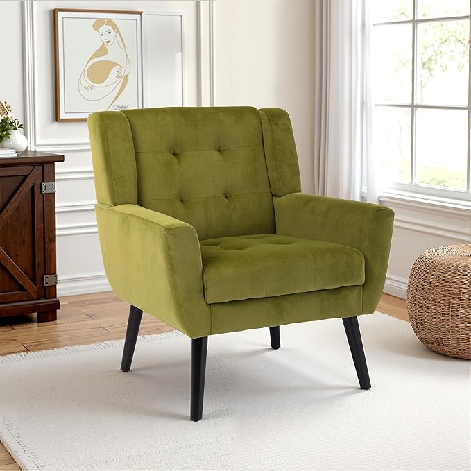 NicBex Modern Accent Chair for Living Room Upholstered Foam Filled Living Room Chairs with Metal Legs Velvet Cozy Lounge Armchair for Living Room Bedroom,Green