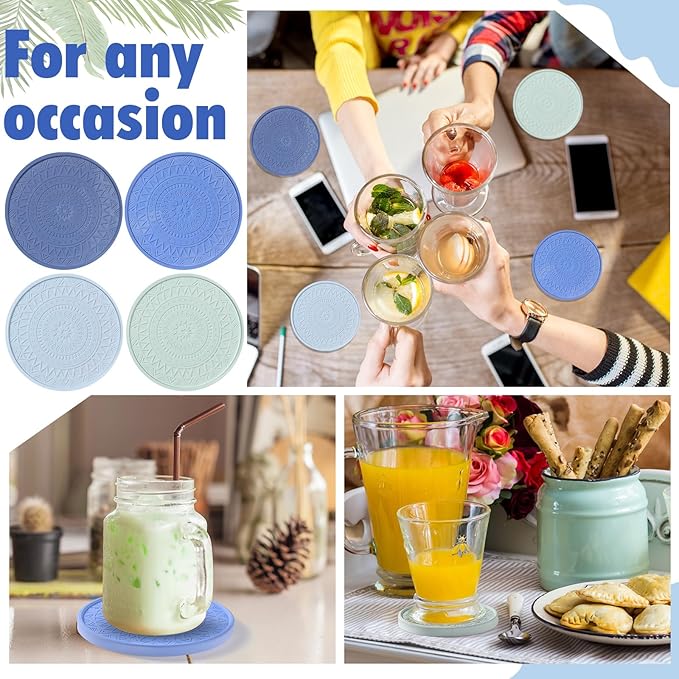 Photect Diatomaceous Earth Coasters Set with Holder Absorbent Stone Drink Coasters Instant Drying Tray for Tabletop Protection Home Decoration Housewarming Gift(Blue,4 Pcs)