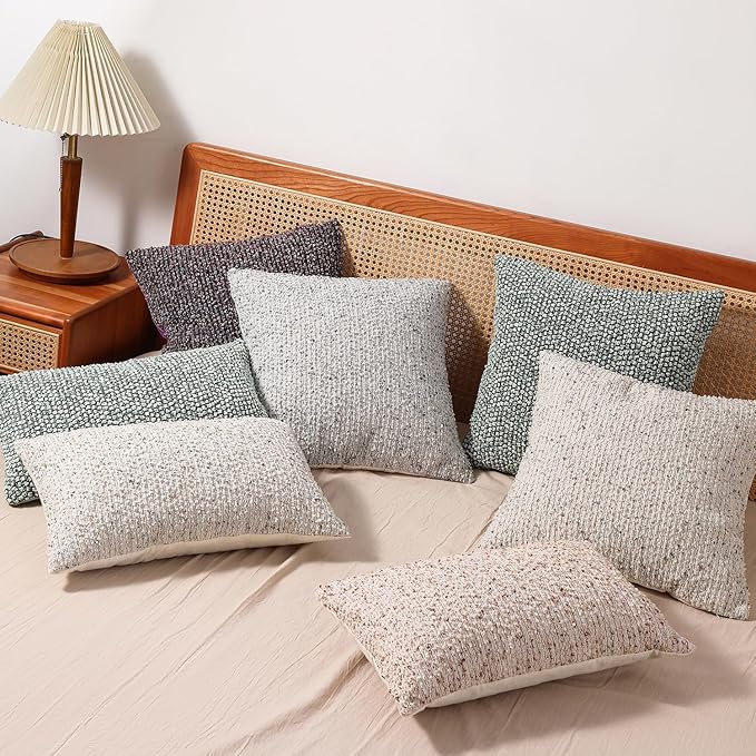 Striped Throw Pillow Covers 12x20 Set of 2 Colorful Purple Textured Boucle Chic Morden Boho Accent Farmhouse Rectangular Lumbar Decorative Couch Pillow Covers for Home Decor Bed Sofa Living Room