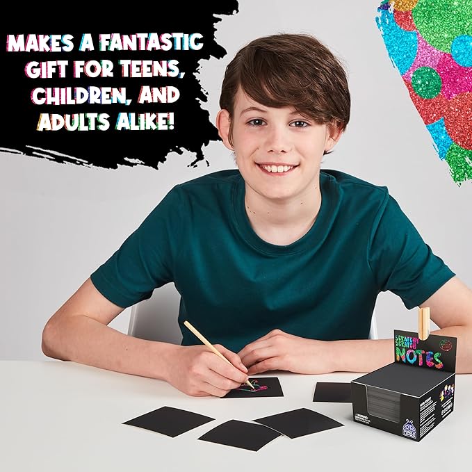 PURPLE LADYBUG Rainbow Holographic Scratch Art Mini Notes - 150 Sheets with Wooden Stylus, Classroom Must Have, Back to School Gift, School Essentials, Teen Girl Gifts