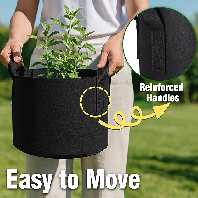 PHYEX 12-Pack 15 Gallon Grow Bags, Heavy Duty Fabric Pots with Handles, Reusable Plant Bags for Vegetable, Herbs & Flowers, BPA-Free, Breathable, Durable