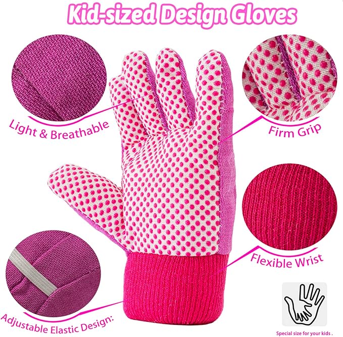 Kids Pink Gardening Tools Set, Garden Toys w/Metal Rake, Shovel, Trowel, Watering Can, Gloves, Tote Bag, Plant pots, DIY Bookmark Kits, Spring Summer Toy Outdoor Gift for Toddler Boy Girl