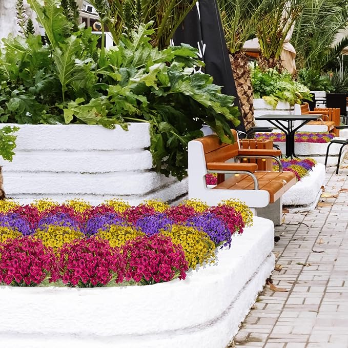 15 Bundles Artificial Flowers Fake Silk Flowers Outdoor UV Resistant Faux Flowers Plastic Fabric Greenery Plants for Hanging Planter Kitchen Home Office Wedding Garden Decoration(Purple)