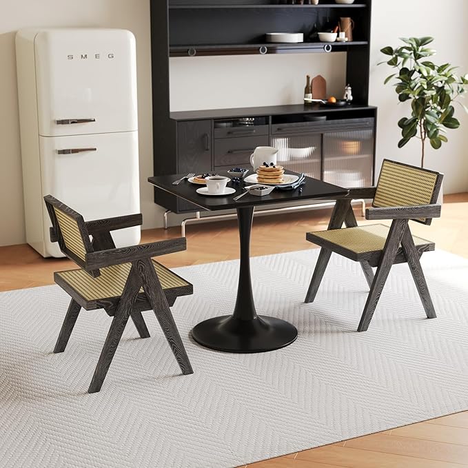 24" Black Tulip Table for Kitchen, Small Square Dining Table for 2 Person, Mid Century Modern Tables with Sturdy Metal Pedestal Base for Living Room, Cafe, Office, Pub, Bar, Bistro