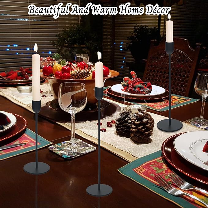 Black Tall Candle Candlestick Holder, Decorative Candlestick Holder for Wedding, Dinning, Party, Fits 3/4 inch Thick Candle&Led Candles