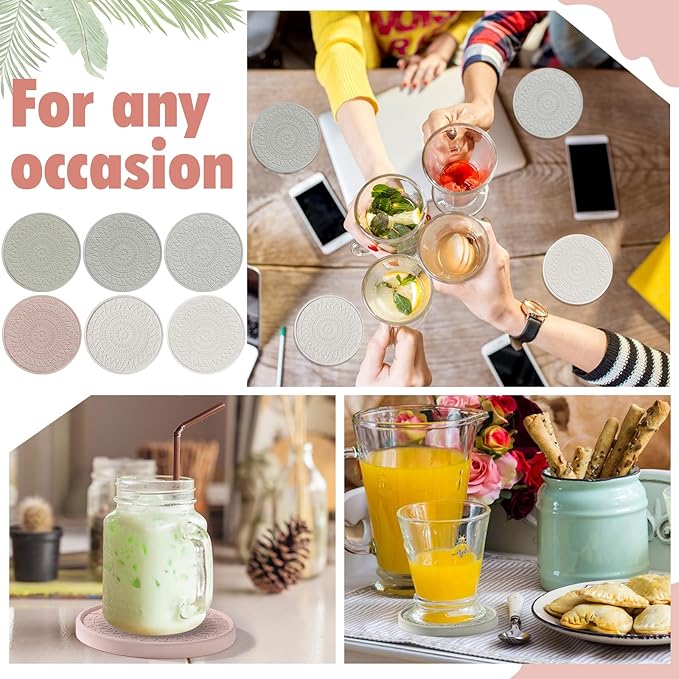 Photect Diatomaceous Earth Coasters Set with Holder Absorbent Stone Drink Coasters Instant Drying Tray for Tabletop Protection Home Decoration Housewarming Gift(Mint,6 Pcs)