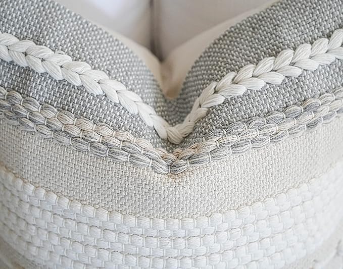 BlissBlush Gray Boho Throw Pillow Cover 18x18 Grey Decorative Accent Pillow for Couch Square Woven Textured Pillowcase Modern Farmhouse Pillow for Bed Bohemian Pillow Cover (Pack of 1)