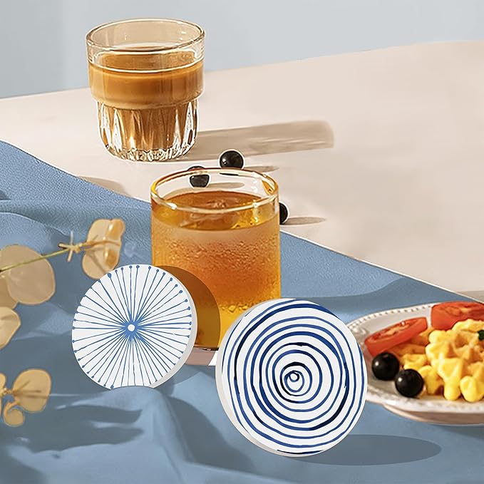 Drink Coasters Set of 6 with Holder, Blue Watercolor Series Absorbent Ceramic Coasters with Cork Base,Fit All Cups,Great Gift for Housewarming,Room Decor,Bar,Holiday Party