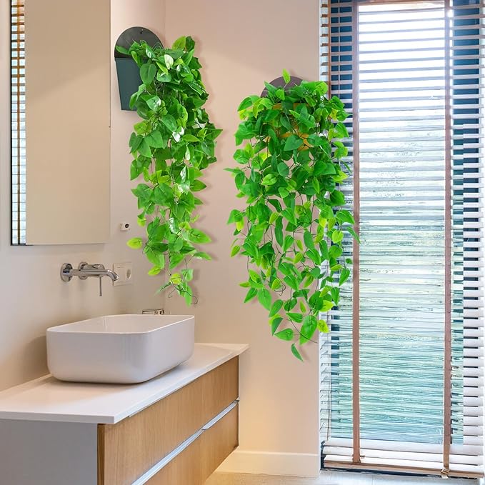 Hanging Plants Artificial Decor,4PCS 13FT Faux Ivy Vine with Planters Wall Fake Hanging Plants in Pots,Silk Greenery Faux Vines for Home Bedroom Living Aesthetic Patio Indoor Outdoor Decor