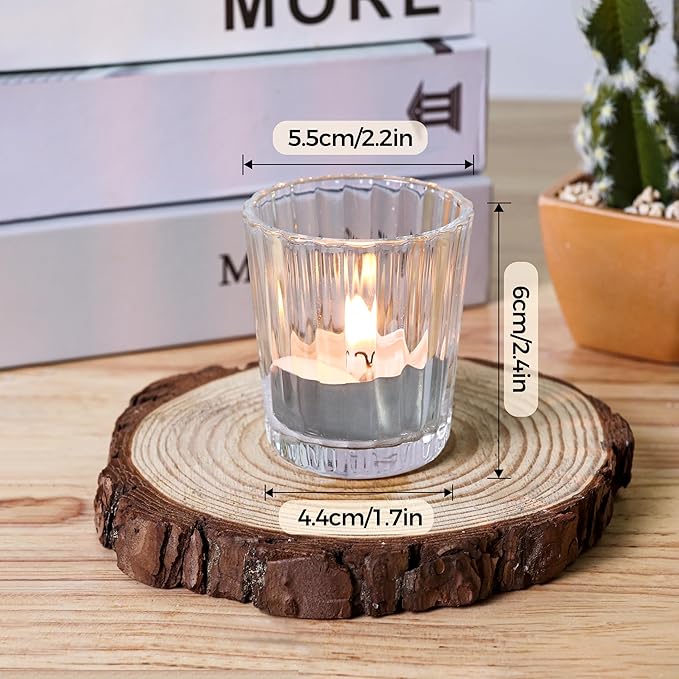 ComSaf Votive Candle Holders, 12 PCS Glass Candle Holders, Ribbed Tealight Candle Holder for Table Centerpieces, Clear Candle Holder for Wedding, Home Decor, Party, Baby Shower, Special Occasions