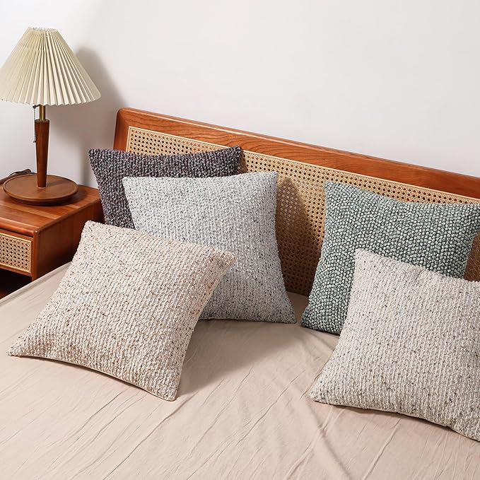 Striped Throw Pillow Covers 20x20 Set of 2 Cream Grey Textured Boucle Chic Morden Boho Accent Farmhouse Square Decorative Couch Pillow Covers for Home Decor Bed Sofa Living Room