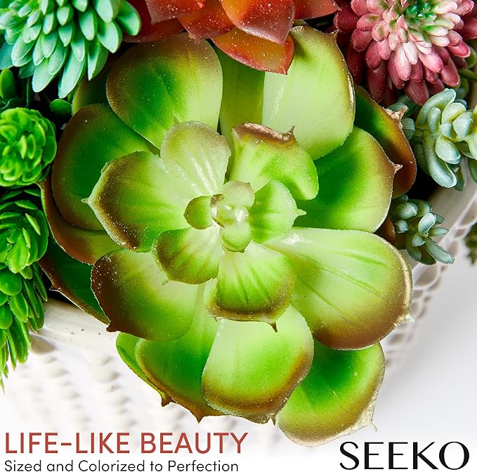 SEEKO Succulents Fake Plants Artificial (28 Pack) - Premium Faux Succulents for Crafts - Realistic Artificial Succulent Assortment for Party, Cake, Garden, Home & Outdoor Decor