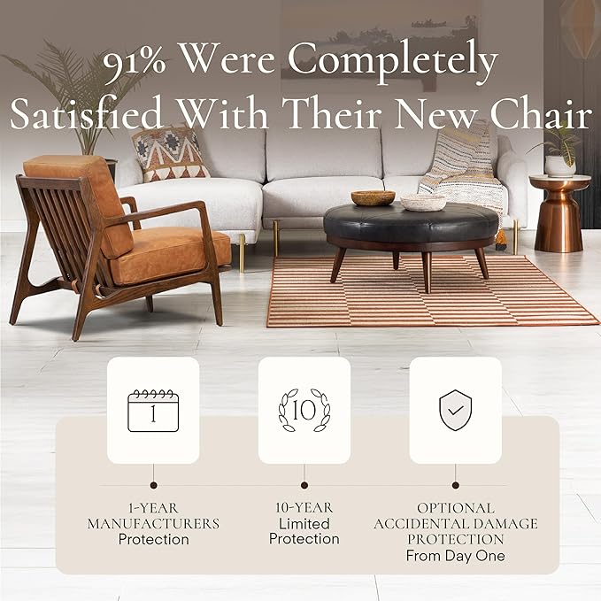 POLY & BARK Verity Leather Accent Chair – Armchair with Walnut Wood Frame – Fashion-Forward Lounge Seating for Living Room – Upholstered in Cognac Tan Leather for Modern Style