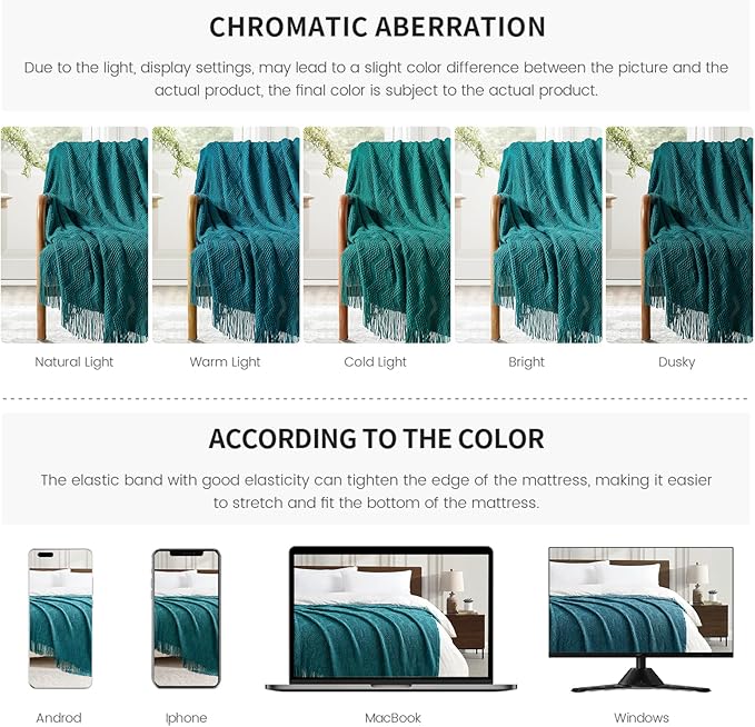 BOURINA Teal Throw Blanket 50x60 Inches Throw Textured Solid Soft Ripple Throws and Blankets for Sofa or Bed Knitted Decorative Blanket