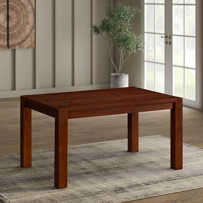 NTC Block 55 Inch Modern Farmhouse Dining Table, Rectangular Dinner Table for Dining Room, Living Room Furniture, Effortless Assembly, Dark Walnut