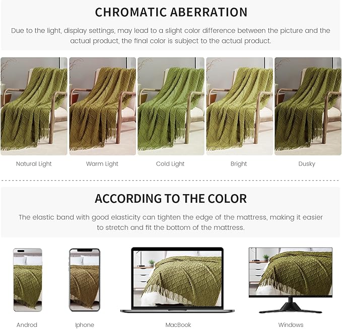 BOURINA Olive Throw Blanket 50 x70 Inches Jacquard Argyle Throw Textured Solid Soft Throws and Blankets for Sofa or Bed Knitted Decorative Blanket