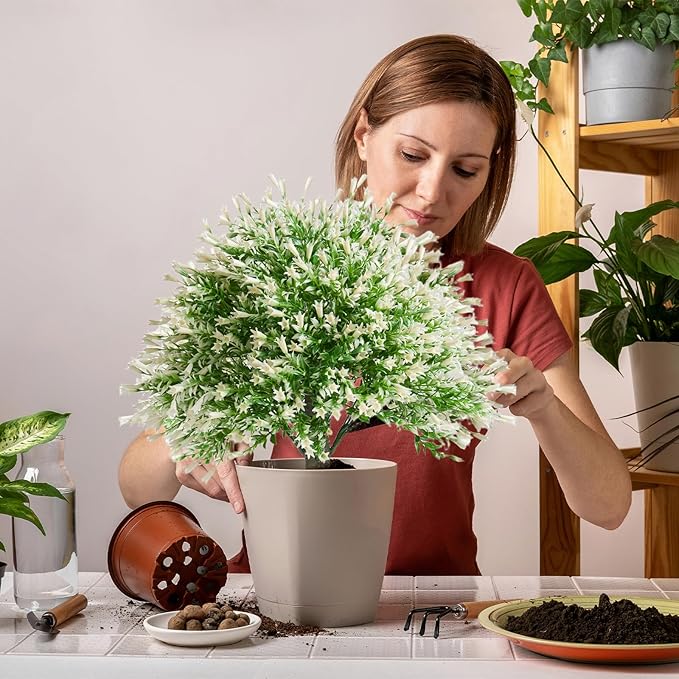 Artificial Campanula with White Bellflower Garden Accents, Set of 2, 22 Inches with Metal Stands, Faux Ornamental Grass Decor for Outdoor Lawn & Patio