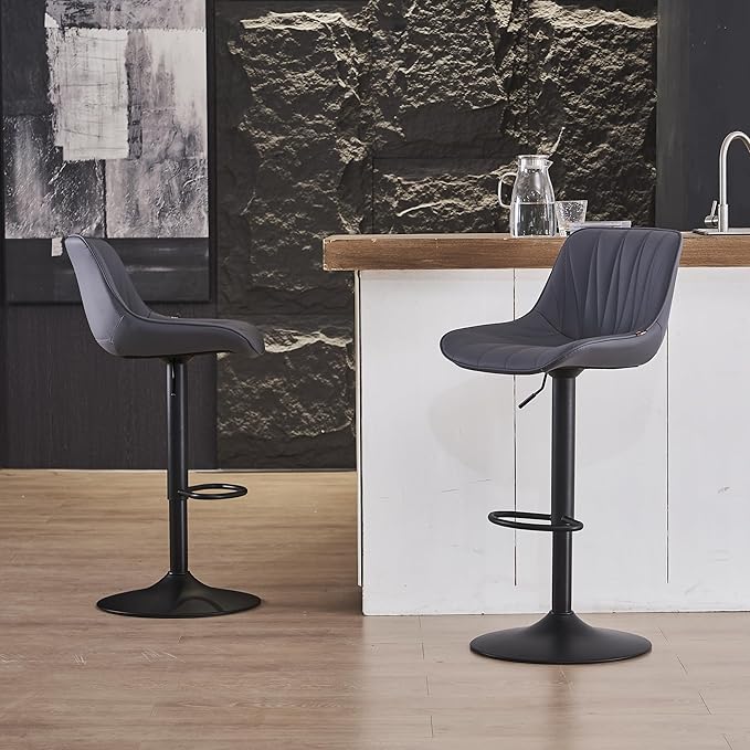 YOUNIKE Bar Stools Set of 2 for Kitchen Island, Purple-Tinted Gray Swivel Tall Bar Stools, Faux Leather Padded Barstools with Back, Modern Counter Height Bar Chairs, Easy to Assemble