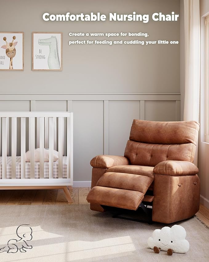 Garvee Recliner Chair Oversized Reclining Sofa Adjustable Manual Recliner Lounge Chair with Massage & Heat - Retro Brown